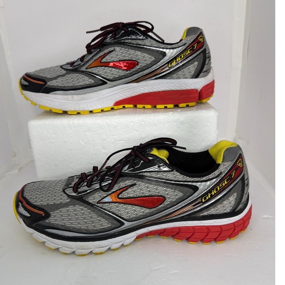 Brooks Ghost 7 Mens Running Shoes Grey Red Yellow 1101682E959 Wide 2E Size 12